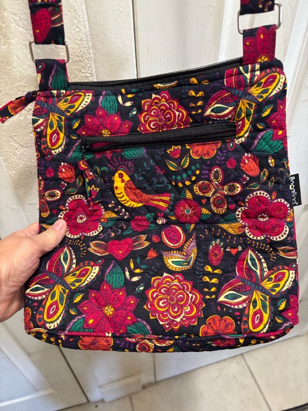 Bocabag Quilted Floral Crossbody Bag in Black with Multicolor Print